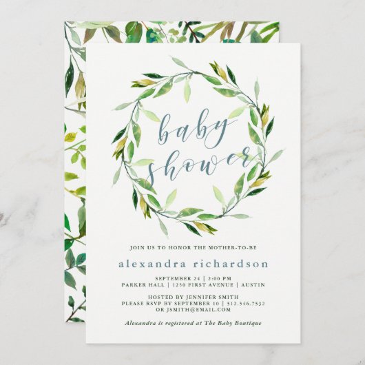 Glorieuse couronne verte | Invitation baby shower (Devant / Derrière)