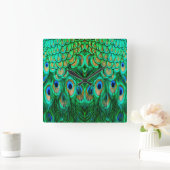 Glorious Peacock Feathers Vierkante Klok (Huis)