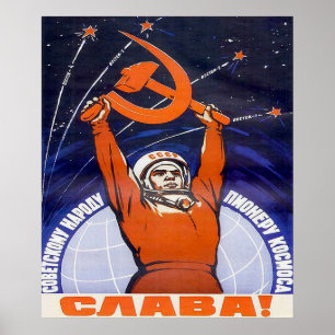 "Glory to soviet people and pioneers of Space" Sov Poster