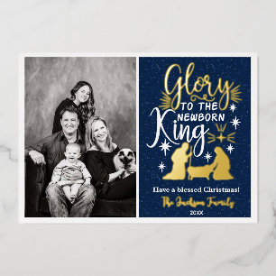 Glory to the Newborn King kerstfoto Folie Feestdagenkaart