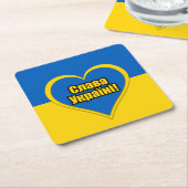 Glory to Ukraine written in Ukrainian Vierkante Kartonnen Onderzetter (Schuin)