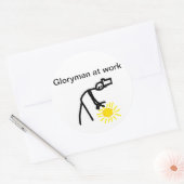 Gloryman op het werk ronde sticker (Envelop)