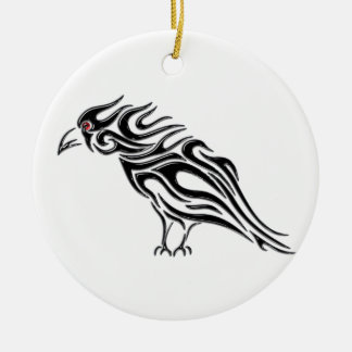 Glossy Black Raven Tattoo Keramisch Ornament