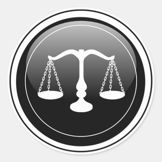 Glossy Black - White Scale of Justice Ronde Sticker (Voorkant)