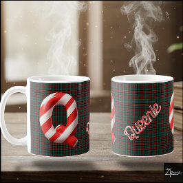 Glossy Candy Cane Striped Christmas Letter Q Koffiemok