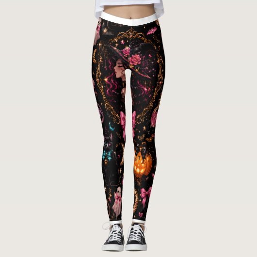 Glossy Coquette Witch Halloween Pattern Leggings (Voorkant)