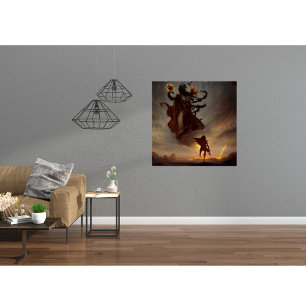 Glossy Fantasy Poster met Warrior & Dark Beast Perfect Poster