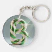 Glossy Green Gold Glitter Striped Letter B Sleutelhanger (Achterkant)