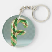 Glossy Green Gold Glitter Striped Letter F Sleutelhanger (Achterkant)