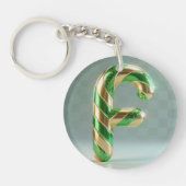 Glossy Green Gold Glitter Striped Letter F Sleutelhanger (Voorkant)