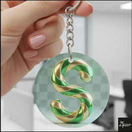 Glossy Green Gold Glitter Striped Letter S Sleutelhanger