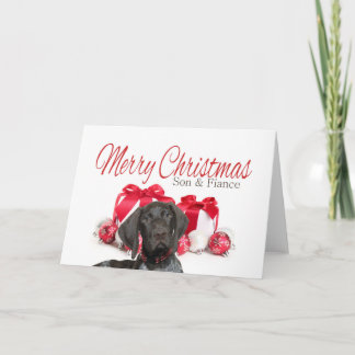 Glossy Grizzly Son and Fance Merry Kerstmis Feestdagen Kaart