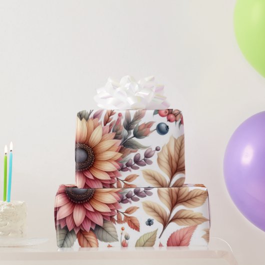 Glossy Moody Bloemen op Wit Cadeaupapier (Feestgeschenken)