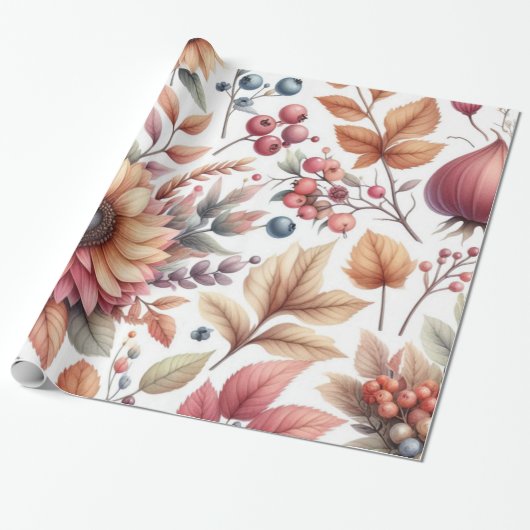 Glossy Moody Bloemen op Wit Cadeaupapier (Uitgerold)