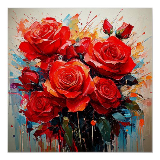 Glossy Poster - De rode rozen artwork Perfect Poster (Voorkant)