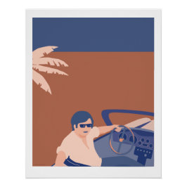 Glossy poster met afbeelding van man in sportwagen perfect poster