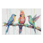 Glossy Poster of three pastel coloured birds (Devant)