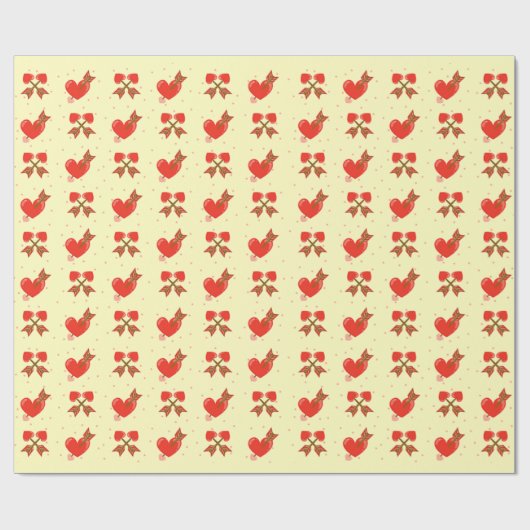 Glossy Red Heart Arrow Cream Romantisch Cadeaupapier (Vlak)