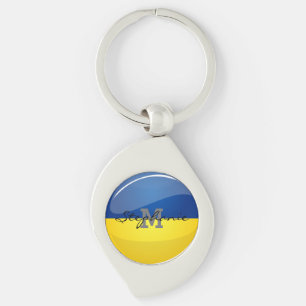 Glossy Ronde Oekraïense vlag Sleutelhanger