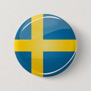 Glossy Ronde Zweedse vlag Button 5,7 Cm