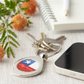 Glossy Round Chileense vlag Sleutelhanger (Zijkant)