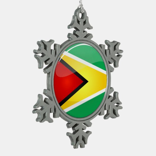 Glossy Round Guyanese vlag Tin Sneeuwvlok Ornament (Links)