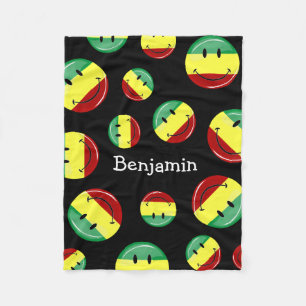 Glossy Round Happy Rasta-vlag Fleece Deken