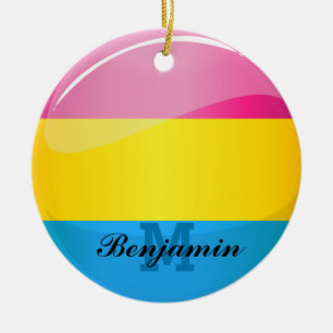 Glossy Round Pansexual Pride Flag Keramisch Ornament