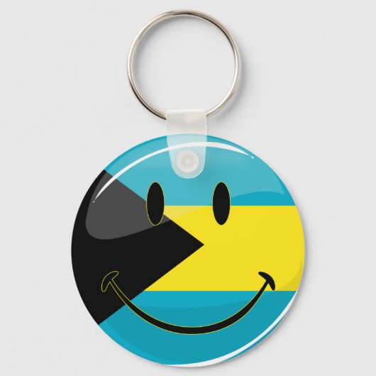 Glossy Round Smiling Bahamain Flag Sleutelhanger (Voorkant)