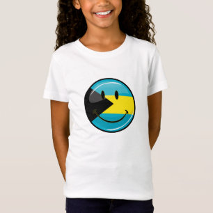 Glossy Round Smiling Bahamain Flag T-shirt