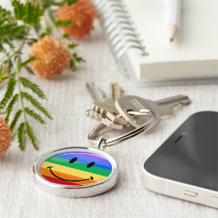 Glossy Round Smiling Gay Lgbt Pride Flag Sleutelhanger