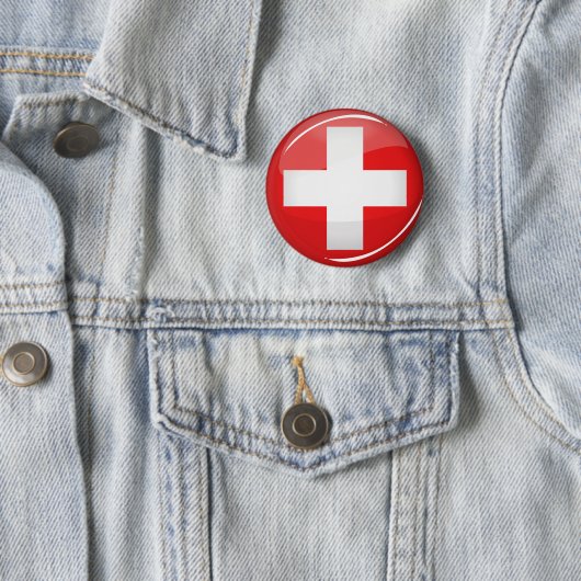 Glossy Round Swiss Flag Ronde Button 5,7 Cm (In situ)