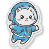 Glossy Transparent -Cute Astronaut Cat 3x3 Sticker (Voorkant)