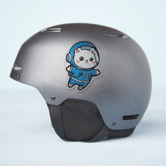 Glossy Transparent -Cute Astronaut Cat 4x4 Sticker (Helm Zijkant)