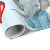 Glossy Wrapping Paper Blue Elephant Red Hearts  Cadeaupapier (Rol Hoek)