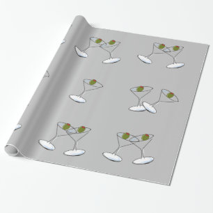 Glossy Wrapping Paper, Martini Glasses Grey Cadeaupapier
