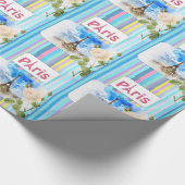 Glossy Wrapping Paper, Paris France Blue Stripe Cadeaupapier (Hoek)