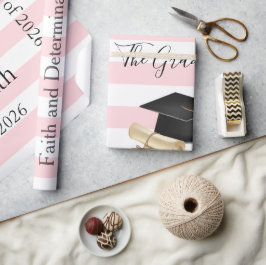 Glossy Wrapping Paper Pink Stripe Graduate 2026 Cadeaupapier