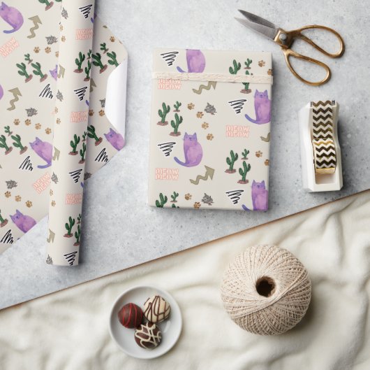 Glossy Wrapping Papier Kat Vis Cactus Meow Paws (Crafts)