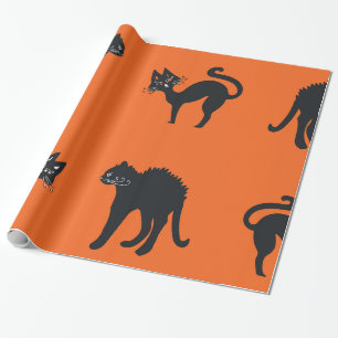 Glossy Wrapping Papier Zwart Katten Halloween