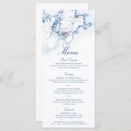 Gloucester Cape Ann Kaart Elegant Navy Script (Voorkant / Achterkant)