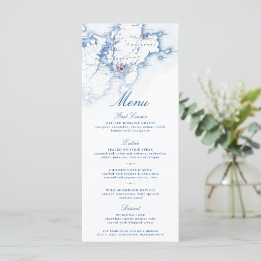 Gloucester Cape Ann Kaart Elegant Navy Script (Staand voorkant)