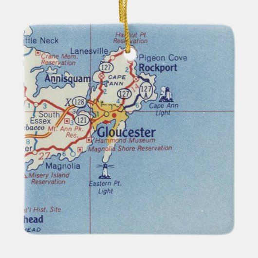 Gloucester MA Map Keramisch Ornament (Voorkant)
