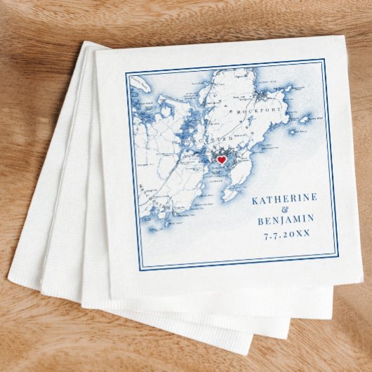 Gloucester Massachusetts Kaart Navy Elegant Weddin Servet