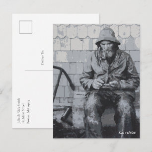 Gloucester-visser die zijn netten aan het reparere briefkaart