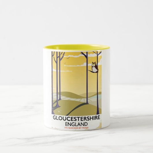 Gloucestershire, Engeland Train-reisposter. Tweekleurige Koffiemok (Center)