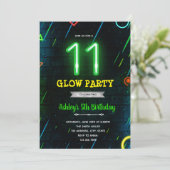 Glow 11e verjaardagsfeestuitnodiging kaart (Staand voorkant)
