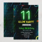 Glow 11e verjaardagsfeestuitnodiging kaart (Voorkant / Achterkant)