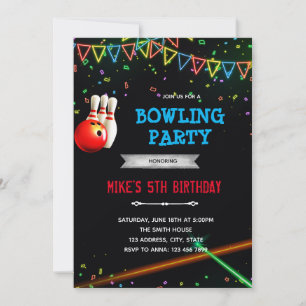 Glow arcade bowling feestelijke uitnodiging