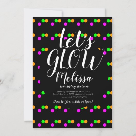 Glow Birthday Confetti Neon Glow in the Dark Party Kaart (Voorkant)